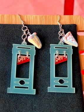 The Olive Universe Blue Guillotine Earrings with Birthday Cake Accent